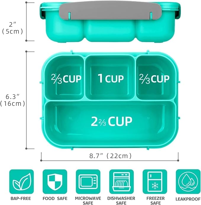 Plastic Lunch Box, bento School Lunch box with Insulation- for office, school,1300ml, BFA-Free