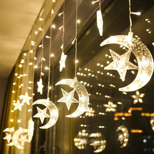 Twinkle Star 138 LED Star Moon Curtain String Lights