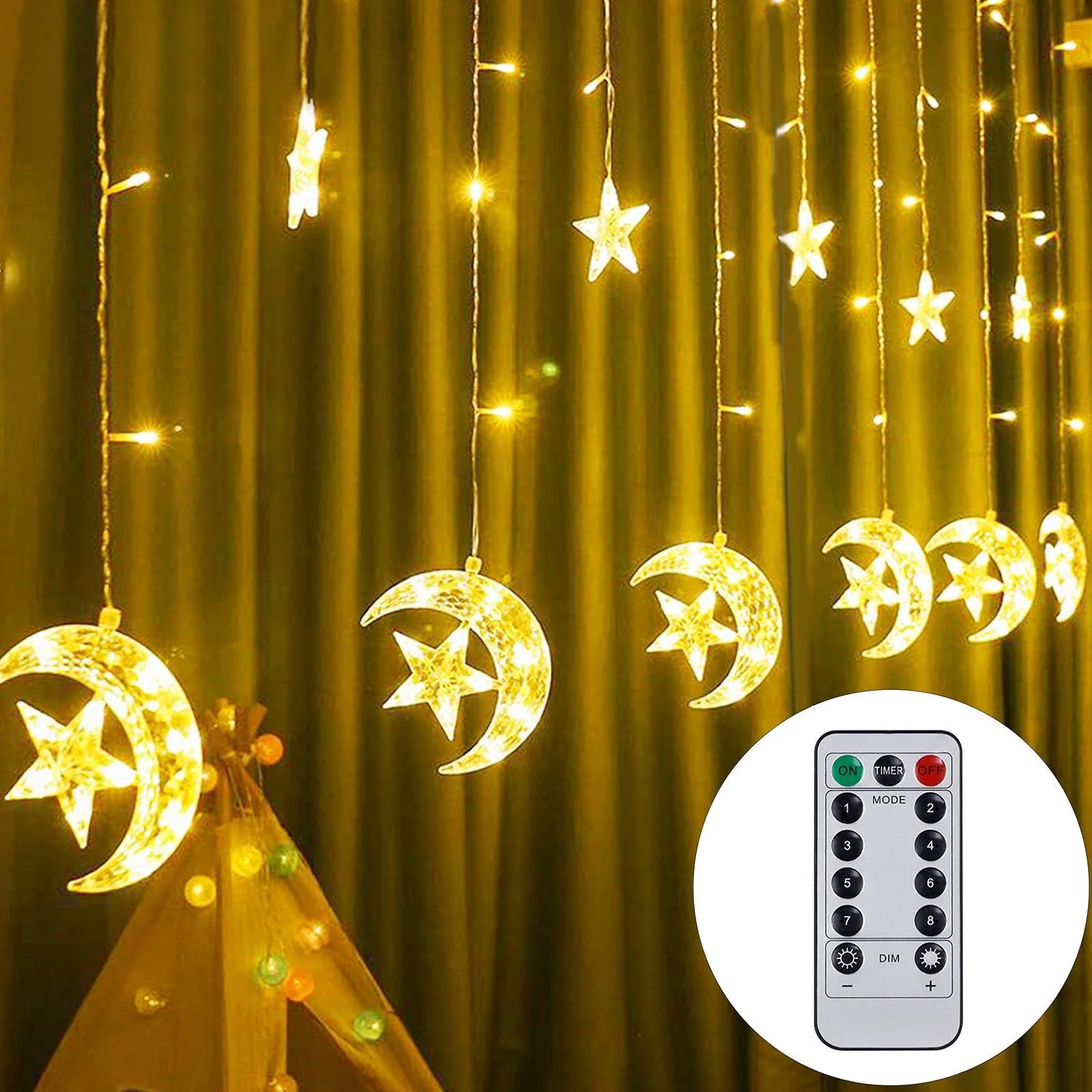 Twinkle Star 138 LED Star Moon Curtain String Lights